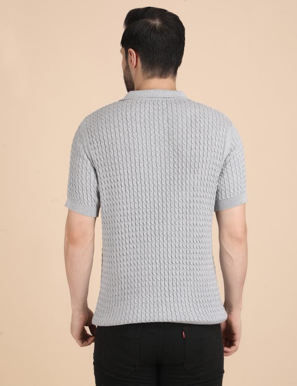 1R5A1186 GREY CABLE KNIT POLO