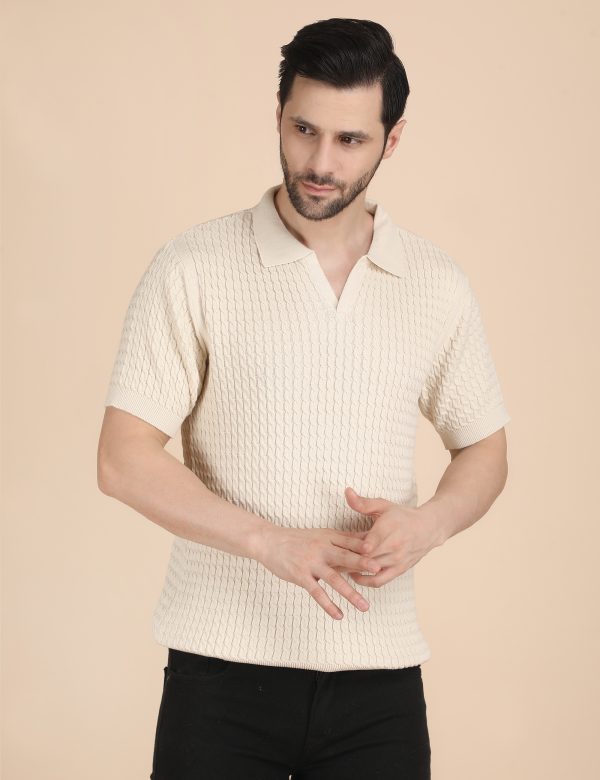 1R5A1193 BEIGE CABLE KNIT POLO