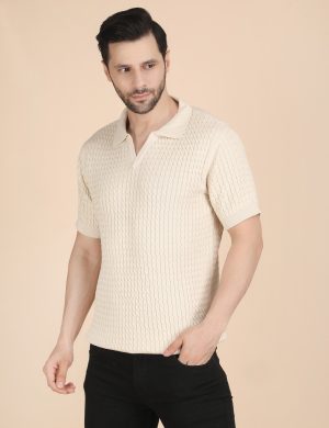 1R5A1195 BEIGE CABLE KNIT POLO