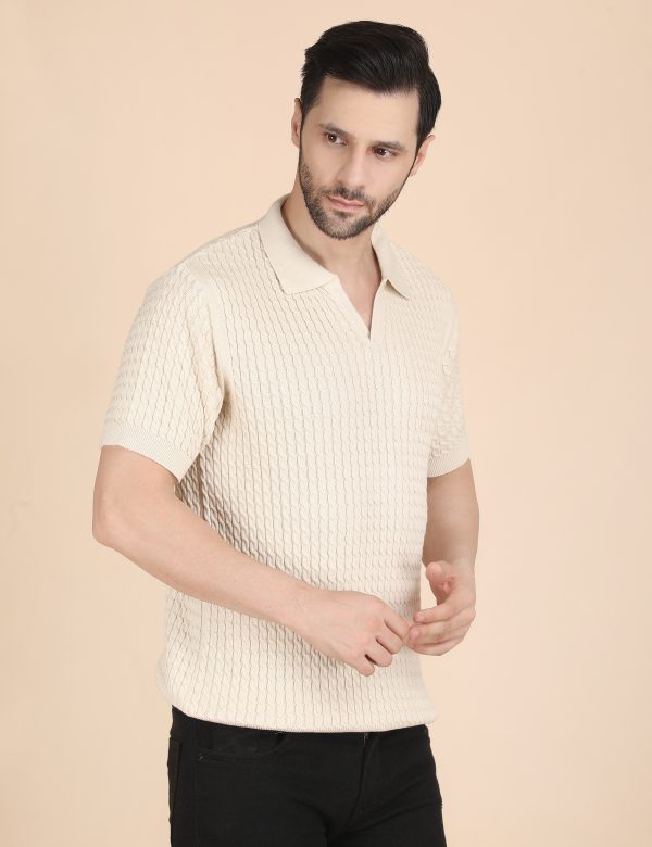 1R5A1196 BEIGE CABLE KNIT POLO