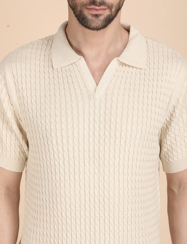 1R5A1198 BEIGE CABLE KNIT POLO