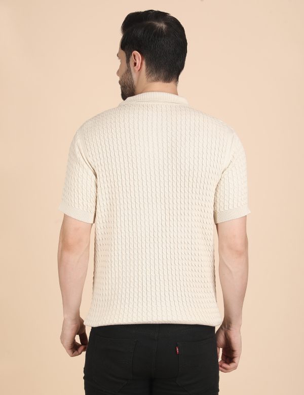 1R5A1199 BEIGE CABLE KNIT POLO