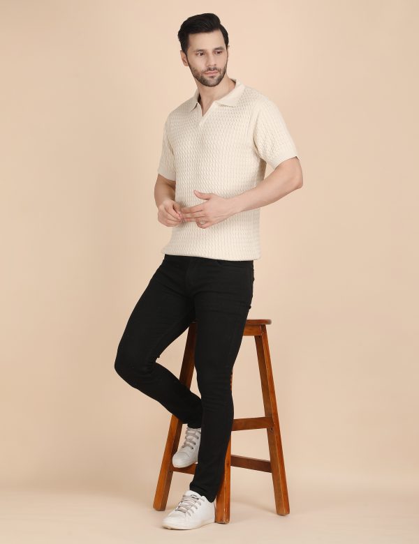1R5A1202 BEIGE CABLE KNIT POLO