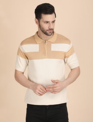 1R5A1205 BEIGE ZIPPER KNIT POLO