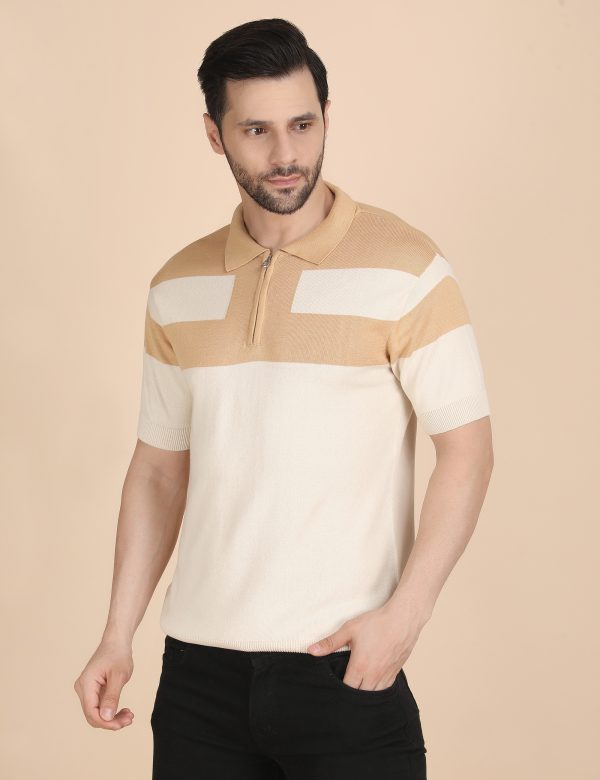 1R5A1208 BEIGE ZIPPER KNIT POLO
