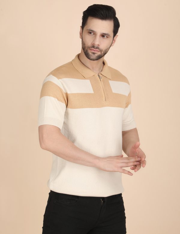 1R5A1210 BEIGE ZIPPER KNIT POLO