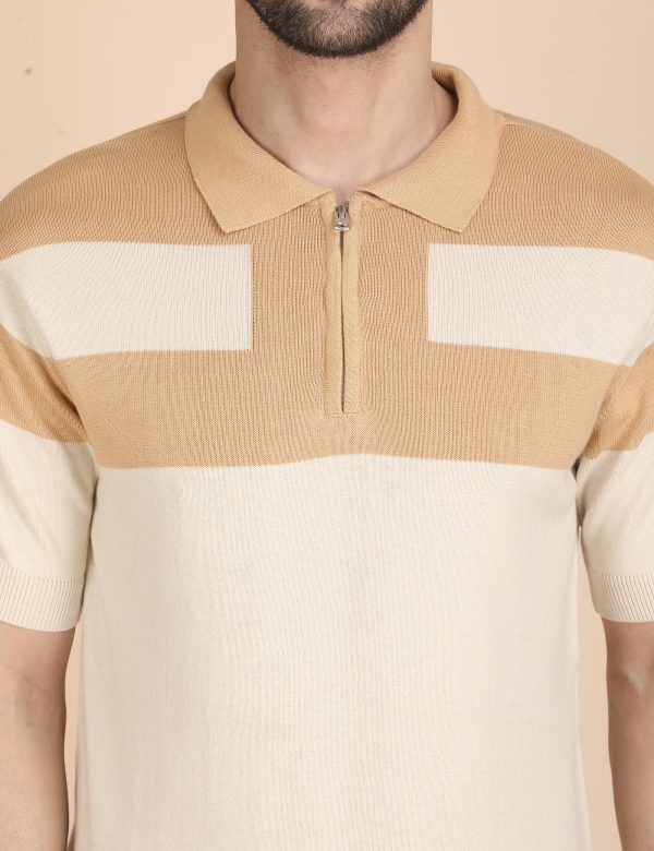 1R5A1211 BEIGE ZIPPER KNIT POLO