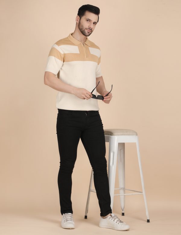1R5A1215 BEIGE ZIPPER KNIT POLO