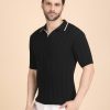 1R5A1275 BLACK RIBBED POLO KNIT