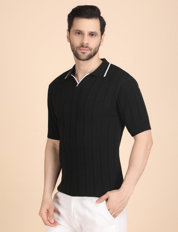 1R5A1275 BLACK RIBBED POLO KNIT
