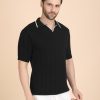 1R5A1277 BLACK RIBBED POLO KNIT