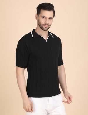 1R5A1277 BLACK RIBBED POLO KNIT