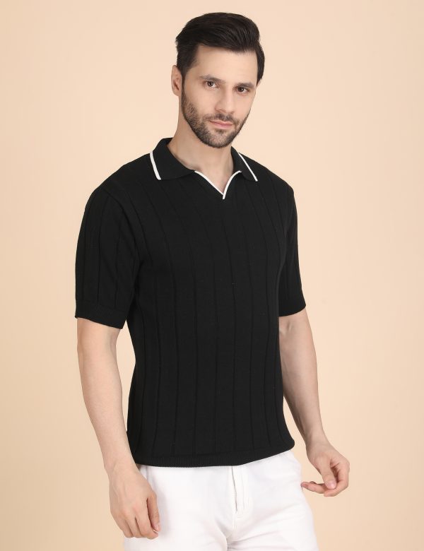 1R5A1277 BLACK RIBBED POLO KNIT