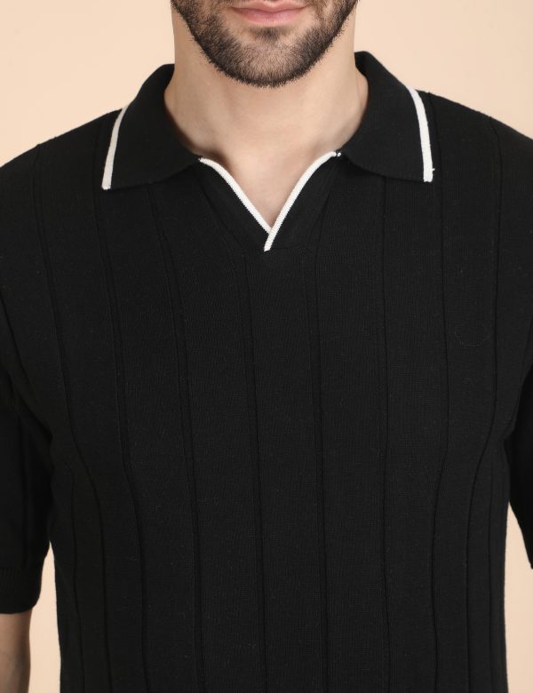 1R5A1278 BLACK RIBBED POLO KNIT
