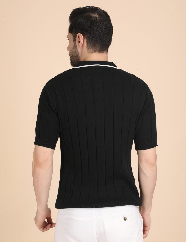 1R5A1279 BLACK RIBBED POLO KNIT
