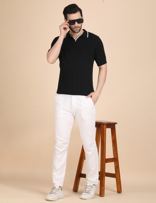 1R5A1283 BLACK RIBBED POLO KNIT