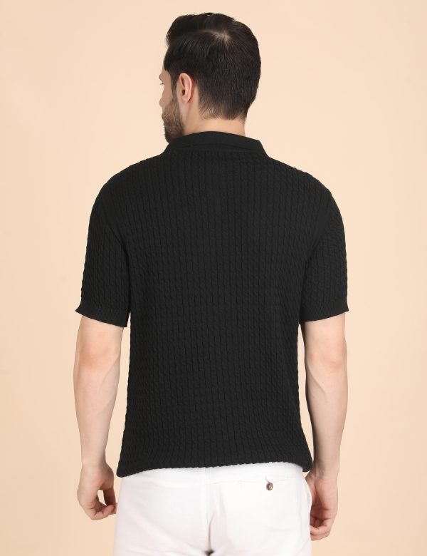 1R5A1305 BLACK CABLE KNIT POLO