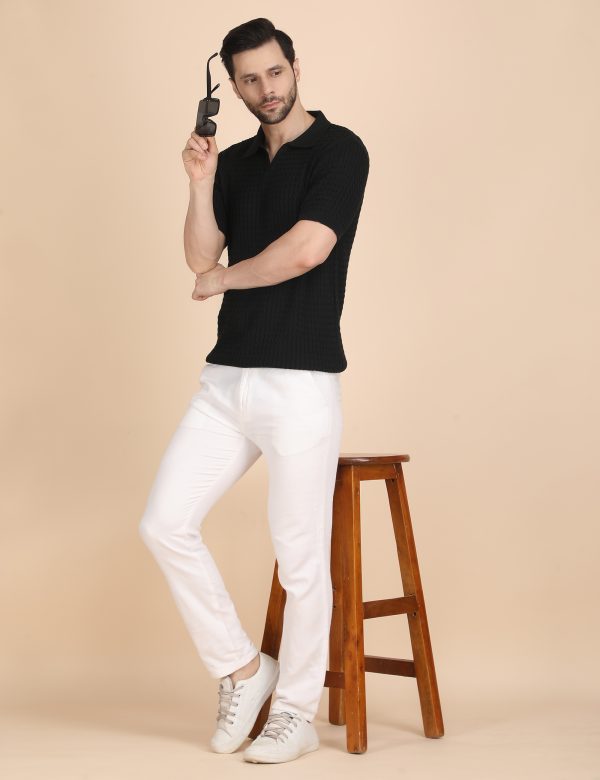 1R5A1310 BLACK CABLE KNIT POLO