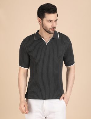 1R5A1349 GREY RIBBED POLO KNIT