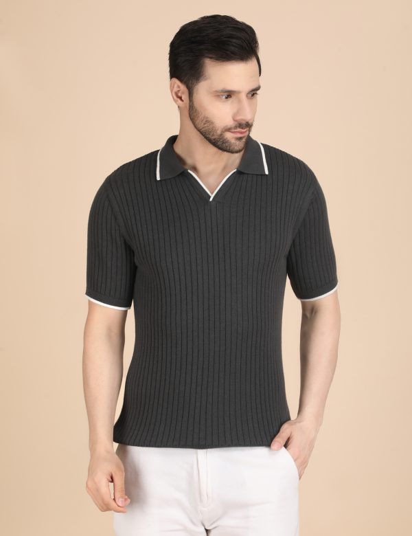 1R5A1349 GREY RIBBED POLO KNIT