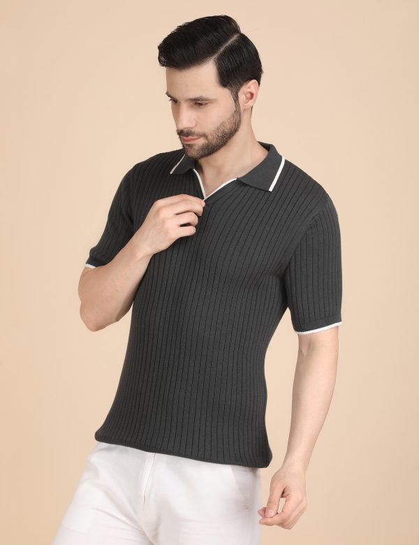 1R5A1352 GREY RIBBED POLO KNIT