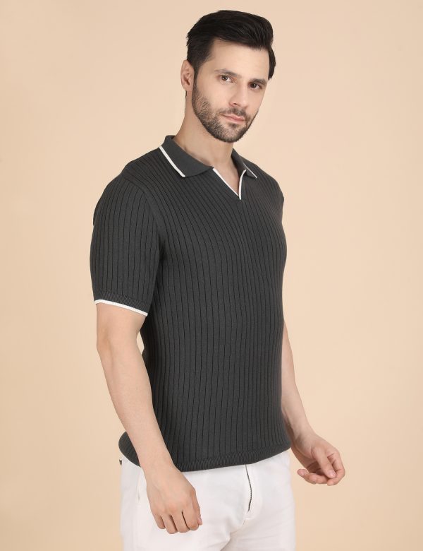 1R5A1353 GREY RIBBED POLO KNIT