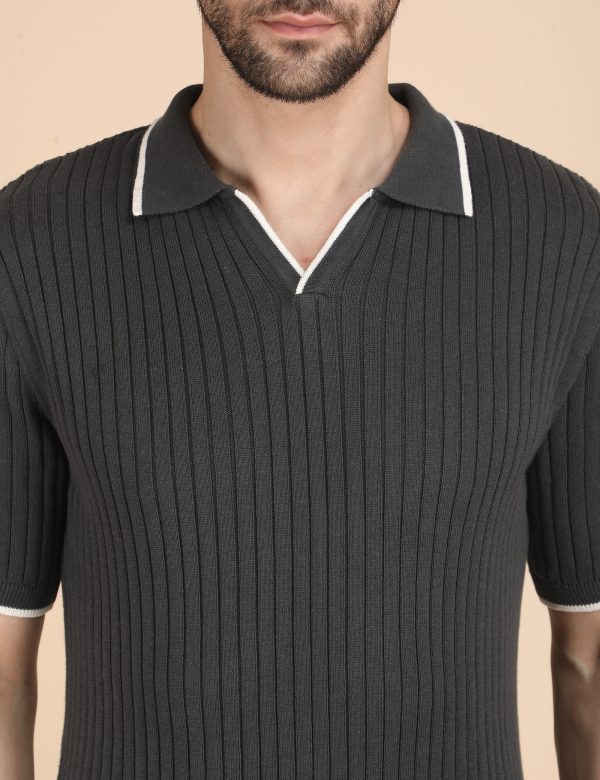 1R5A1355 GREY RIBBED POLO KNIT