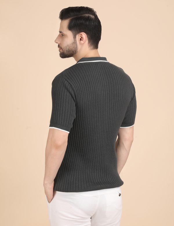1R5A1357 GREY RIBBED POLO KNIT