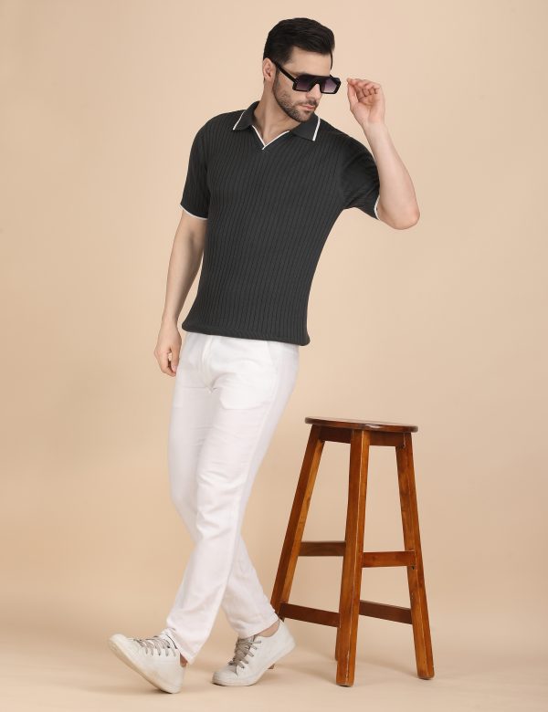 1R5A1361 GREY RIBBED POLO KNIT
