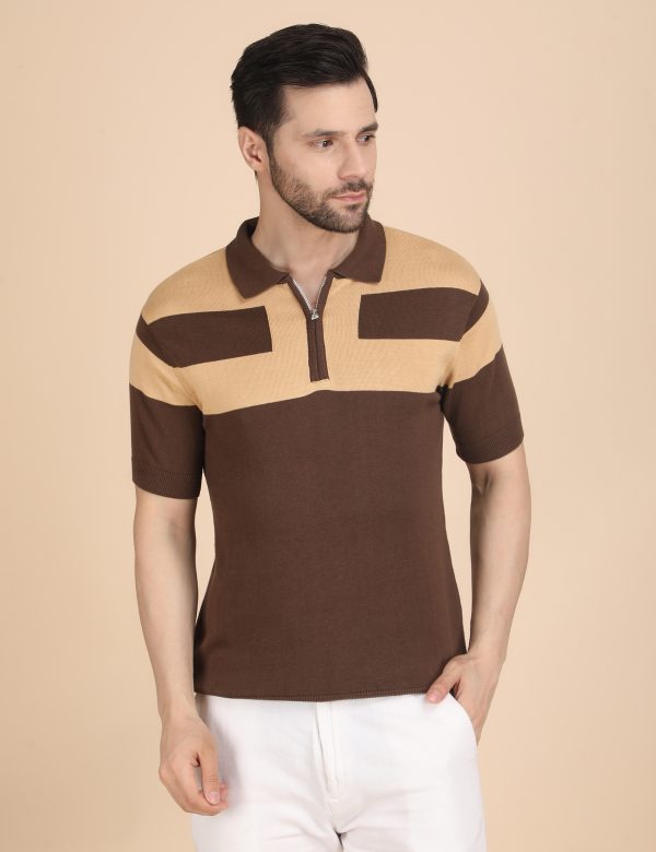 DARK BROWN ZIPPER POLO